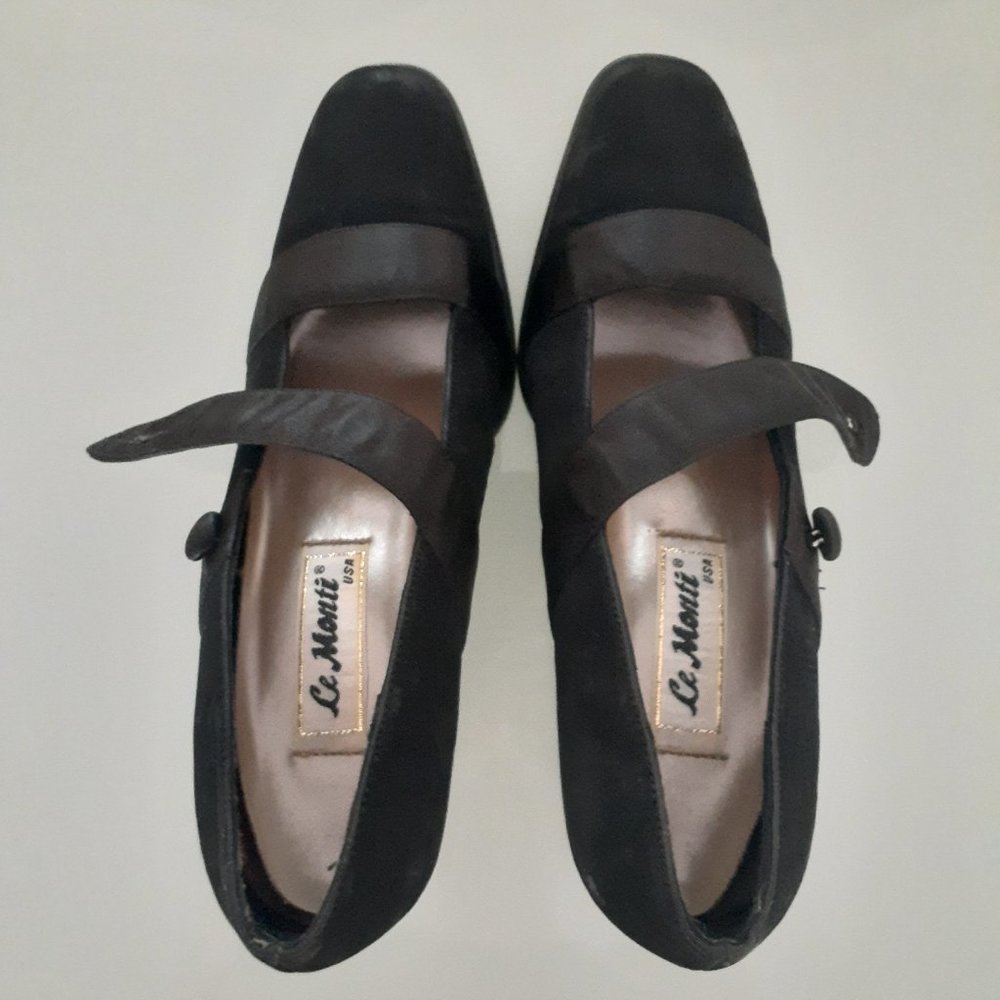 Le Monti Vintage suede classic dressy black velvet high heel mary jane shoes 6.5